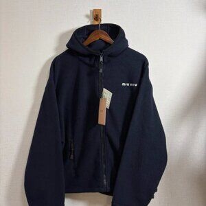 MIUMIU FW25 Valentine's Day Collection Solid Color Fleece Hooded Zip-Up Sweatshi